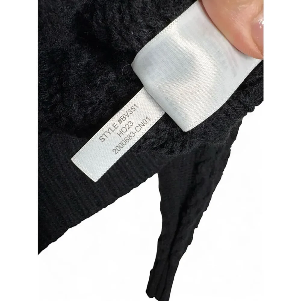 J. Crew Black Cable-Knit Ruffle Neck Button Up Cardigan Sweater Size S